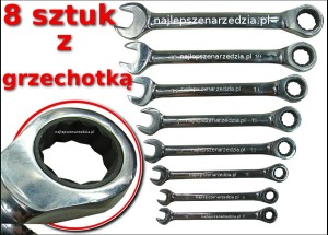 8SZT. KLUCZE PŁASKO-OCZKOWE Z GRZECHOTKĄ SILVER